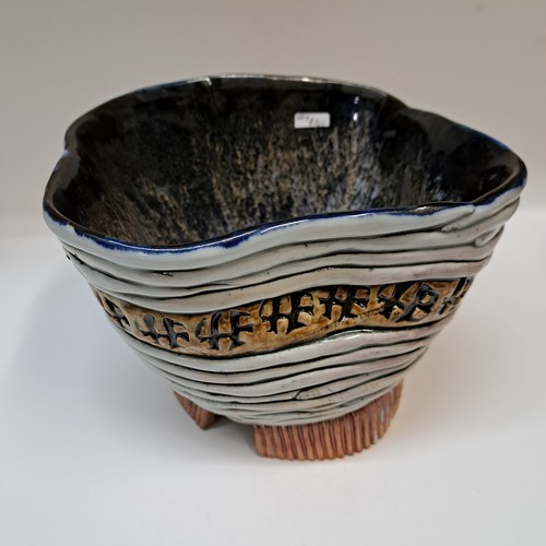 SL-504 Bowl, Porcelain Free-form Coil w/Stamped Band $165 at Hunter Wolff Gallery